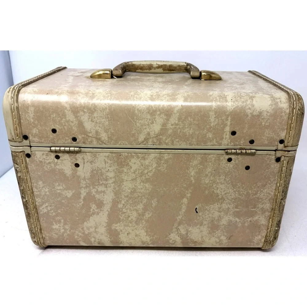 Vintage Samsonite Schwayder Ivory Marble Hard Shell Train Makeup Case 13